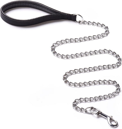 Anti-Bite Metal Dog Leash with PU Leather Handle