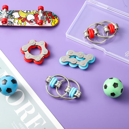 4 Pcs Fidget Toy Set Flippy Roller Chain, Six Roller Fidget Stress Reducer Bike Chain Toys Gift for Adults in Learning ADHD, Add, Autism, Anxiety Relief(Red, Blue)