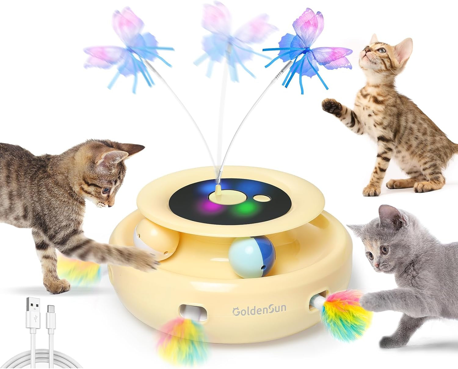 Rechargeable 3-in-1 Interactive Feather Teaser