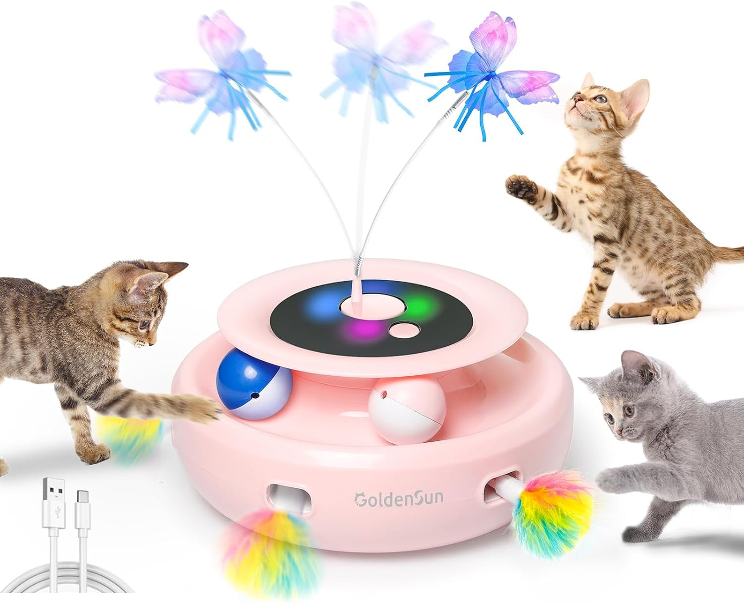 Rechargeable 3-in-1 Interactive Feather Teaser